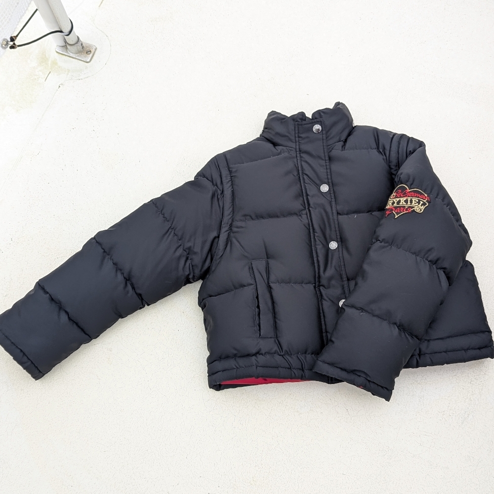 Sonia Rykiel | Down Puffer Jacket Convertible Vest Hood Black XL Paris Cropped